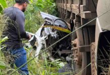 Acidente entre carro e caminhão mata motorista na PR-082