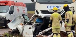 Colisão frontal na região de Cianorte termina com dois mortos e três feridos