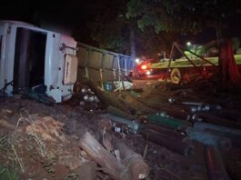 Caminhão tomba e motorista sai sem ferimentos na PR-317