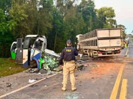 Colisão frontal entre ônibus e caminhão deixa 23 mortos na BR-373, em Ipiranga